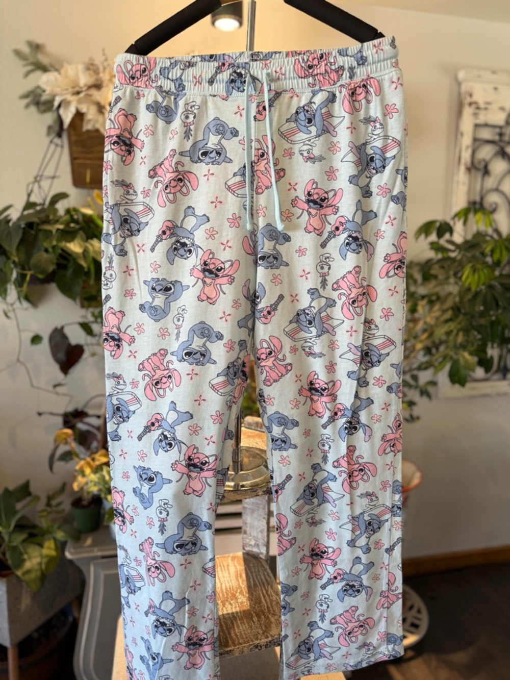 Light Blue Lilo & Stitch Pajama Pants PJs - Pink & Blue Print